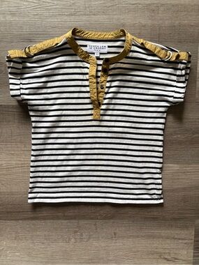 Derek Lam 10 Crosby Striped Henley Top - XS Mustard Trim & D-Ring Detail